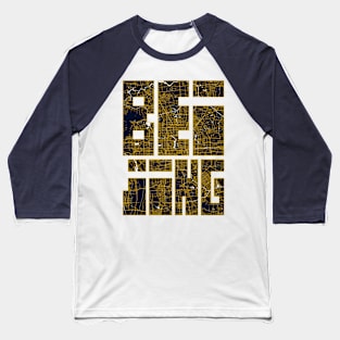 Beijing, China City Map Typography - Gold Art Deco Baseball T-Shirt